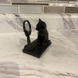 Vintage cat trinket cat looking into mirror shelf decor miniature steam punk cat